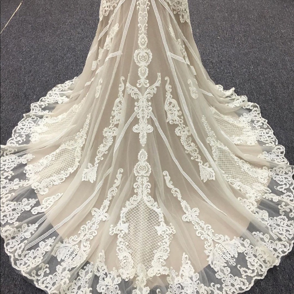 Deep V Neck Illusion Backless Wedding dress - Picture 7 of 8